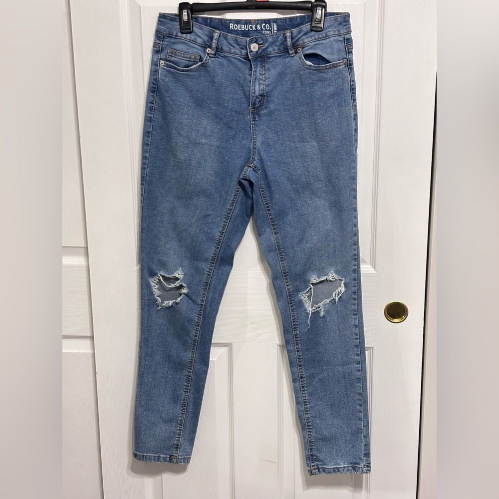 Roebuck & Co. Women's Distressed Mid-Rise Skinny Denim Blue Jeans 10 R1893
